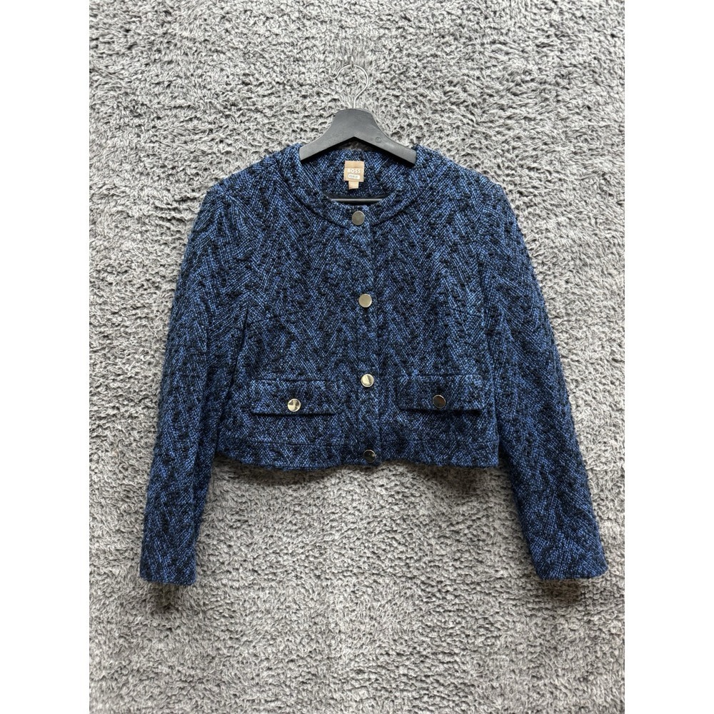 BOSS Hugo Boss Janoa Bouclé Wool Blend Blazer Jacket Size 2 US in Blue